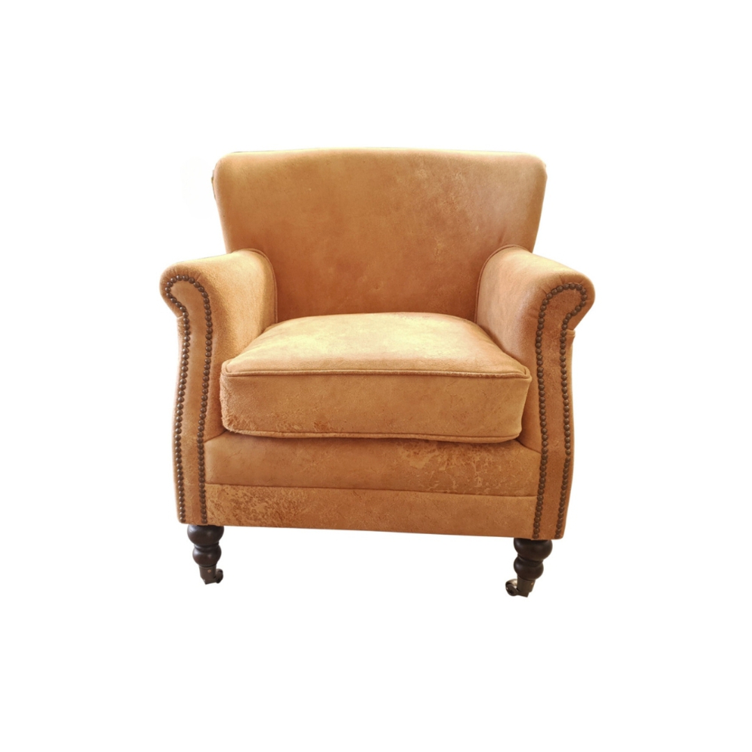 Mortimer Aged Full Grain Leather Armchair - Destroyed Camel image 1